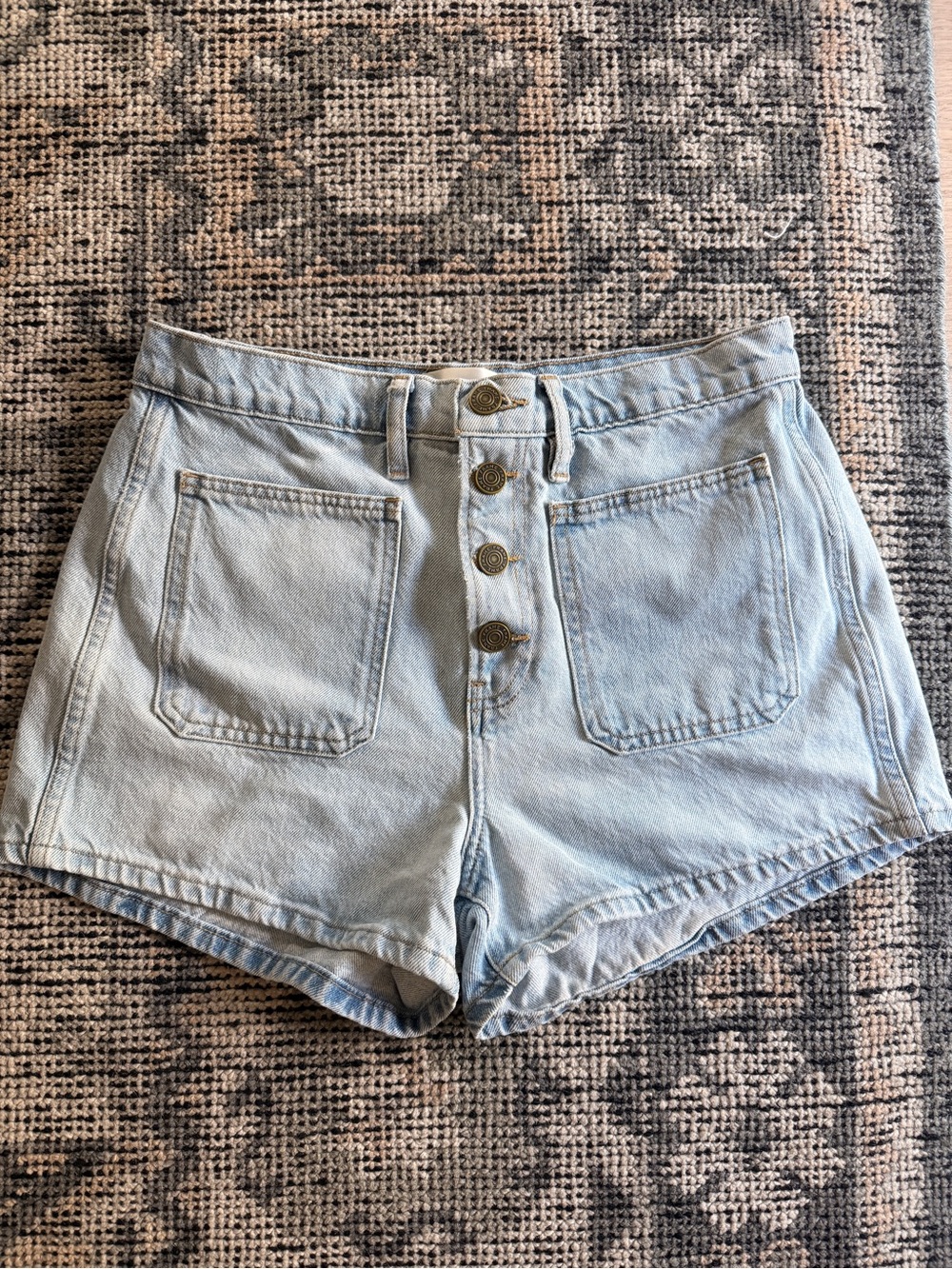 Frame Denim Light Blue High-Rise Button-Front Jean Shorts